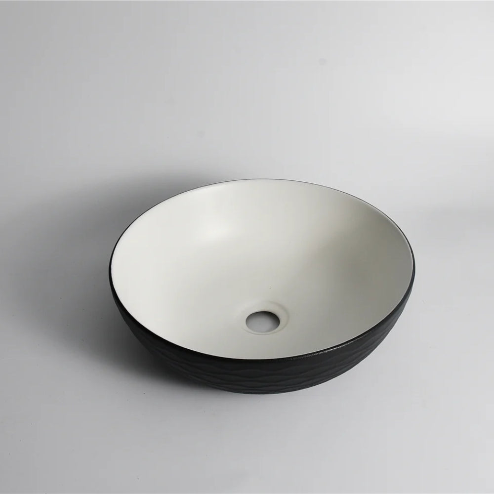 CLAYA POLAR WAVY ROUND ABOVE COUNTER BASIN TEXTURED MATTE BLACK 400MM