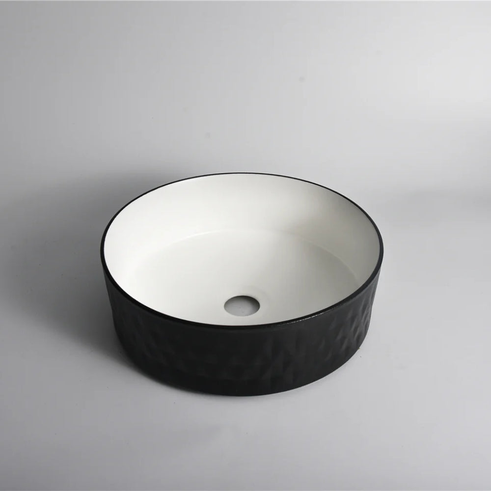 CLAYA POLAR DIAMOND ROUND ABOVE COUNTER BASIN TEXTURED MATTE BLACK 360MM