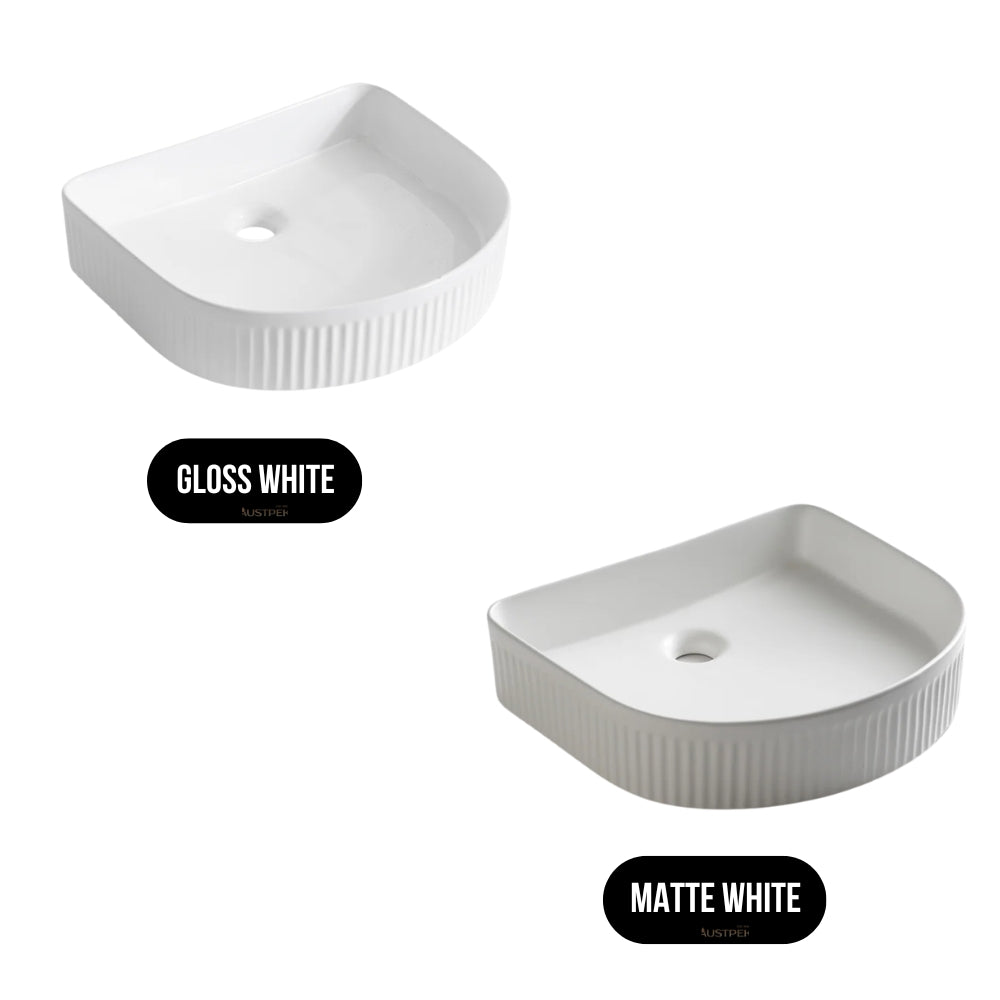 CLAYA ARCHED FLUTED ABOVE COUNTER BASIN GLOSS WHITE 415MM