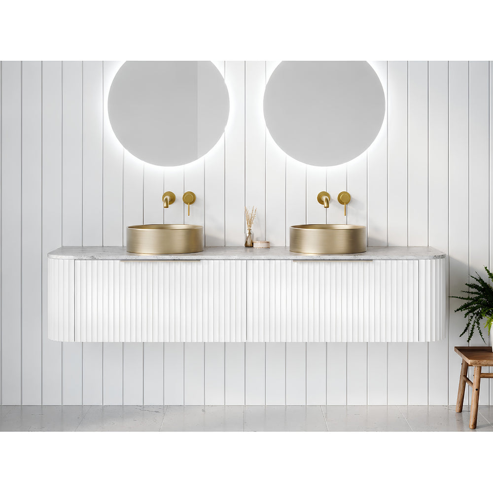 TIMBERLINE SANTOS WHITE SATIN 1500MM DOUBLE BOWL WALL HUNG VANITY