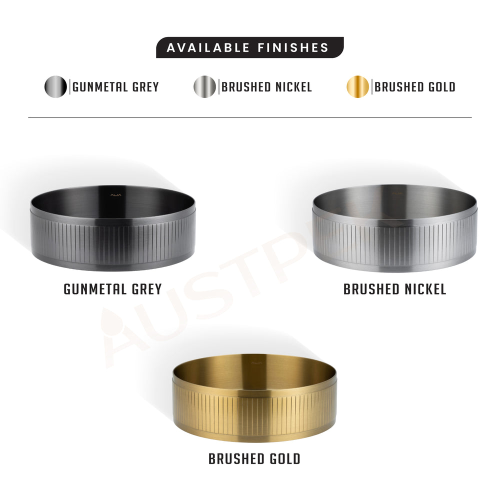 ALIA TEXTURED-SS ABOVE COUNTER BASIN STAINLESS STEEL BRUSHED SILVER 400MM