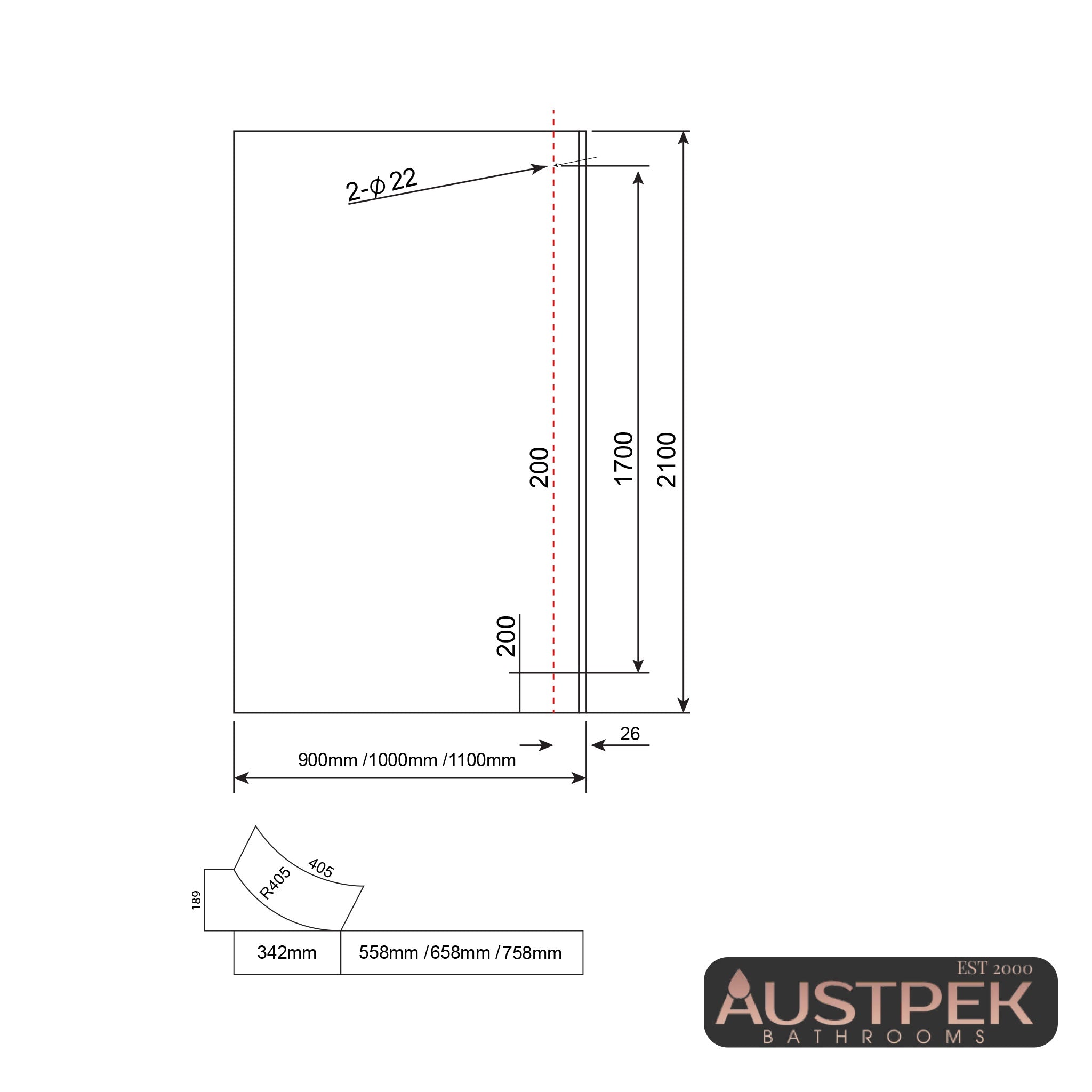 COVEY CURVED GLASS WALK IN SHOWER SCREEN BLACK