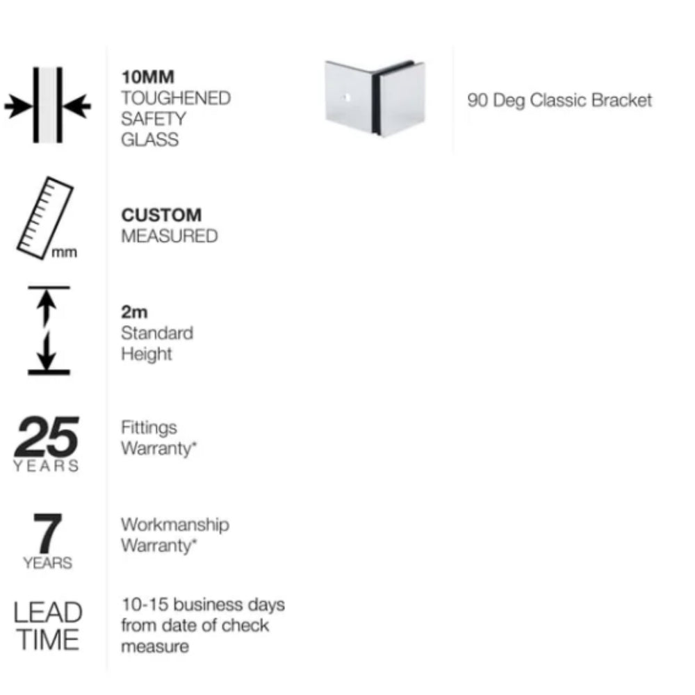 VEROTTI CUSTOM FRAMELESS FIXED PANEL SHOWER SCREEN 1200MM