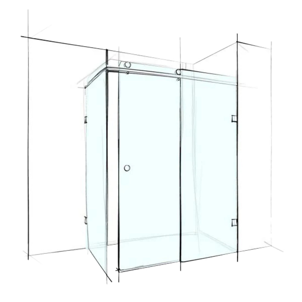 VEROTTI CUSTOM FRAMELESS SQUARE CORNER SHOWER SCREEN SET-IN 1200MM