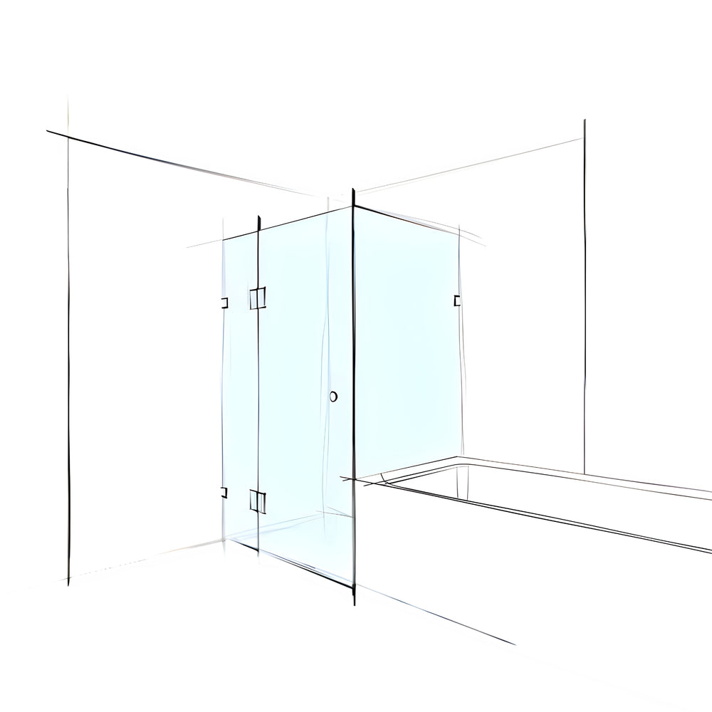 VEROTTI CUSTOM FRAMELESS SQUARE CORNER SHOWER SCREEN SET-IN OVER BATH 1200MM