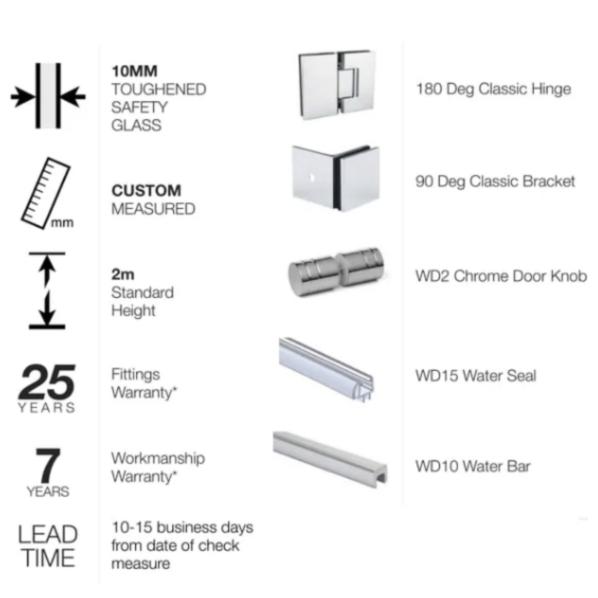 VEROTTI CUSTOM FRAMELESS 3 PANELS SHOWER SCREEN WALL-TO-WALL 2000MM