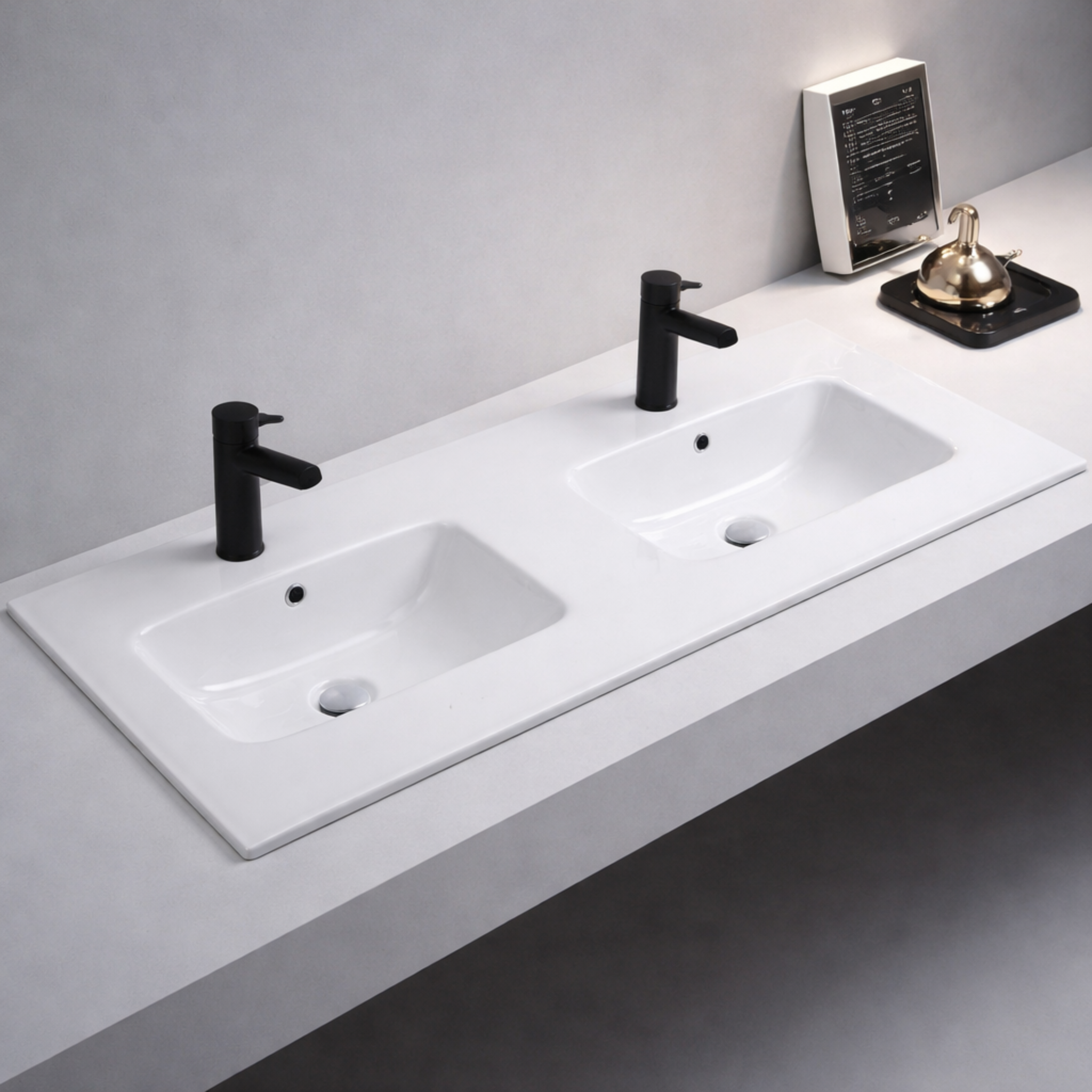 POSEIDON OLIVIA GLOSS WHITE DOUBLE BOWL CERAMIC VANITY TOP 1210MM