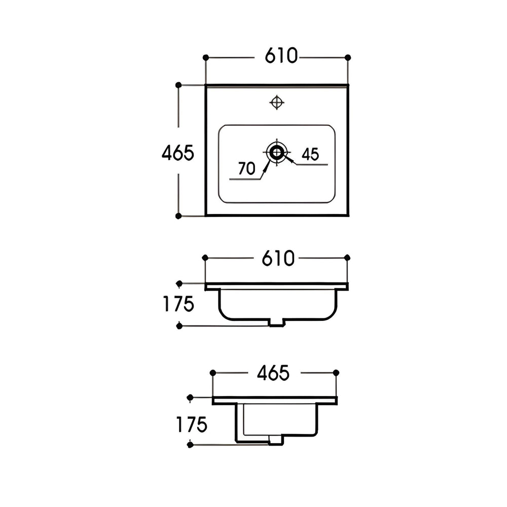 POSEDION OLIVIA GLOSS WHITE SINGLE BOWL CERAMIC VANITY TOP (AVAILABLE IN 610MM, 760MM, 910MM AND 1210MM)