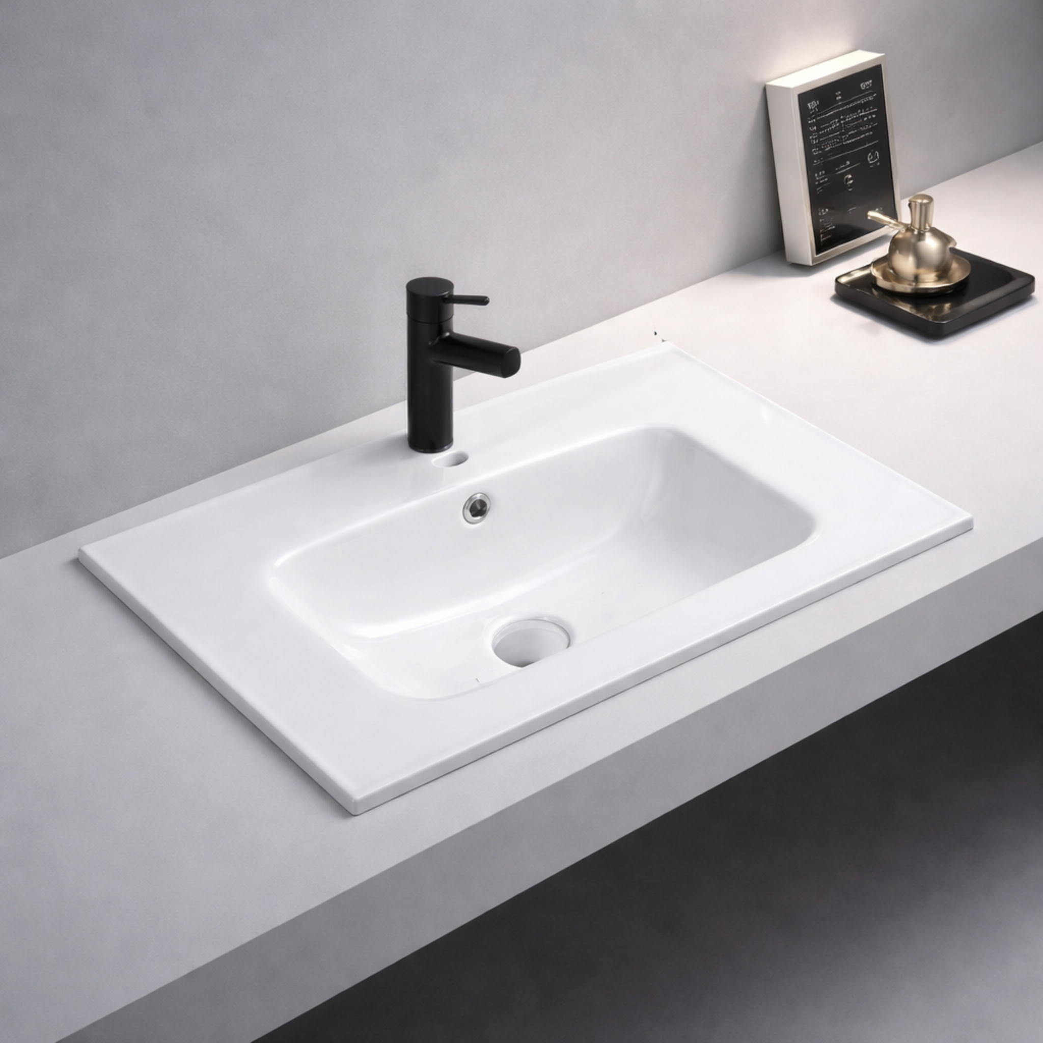 POSEDION OLIVIA GLOSS WHITE SINGLE BOWL CERAMIC VANITY TOP (AVAILABLE IN 610MM, 760MM, 910MM AND 1210MM)