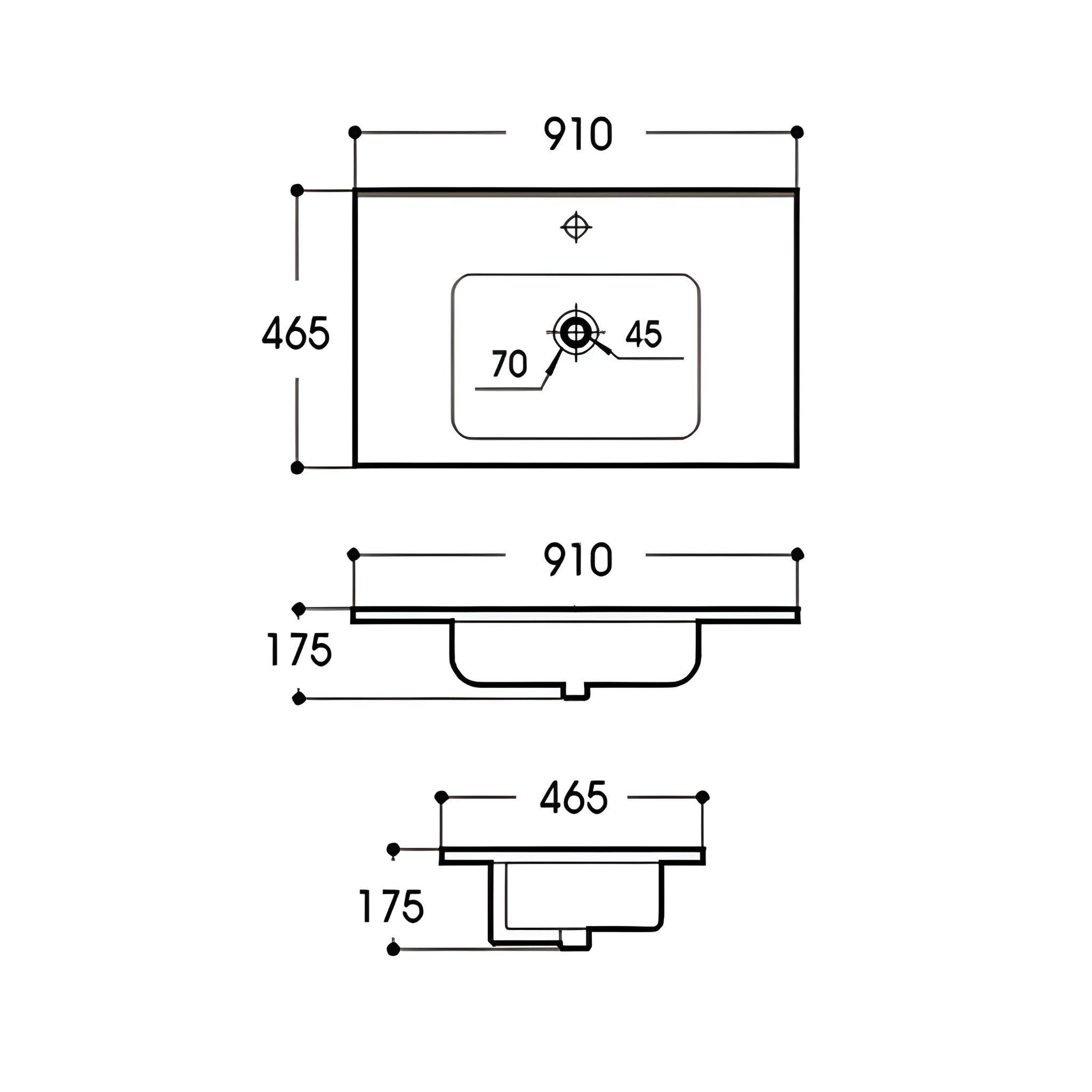 POSEDION OLIVIA GLOSS WHITE SINGLE BOWL CERAMIC VANITY TOP (AVAILABLE IN 610MM, 760MM, 910MM AND 1210MM)