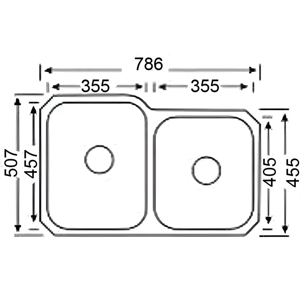 IKON CORA DOUBLE BOWL UNDERMOUNT SINK STAINLESS STEEL 808MM