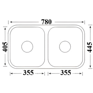 IKON CORA DOUBLE BOWL UNDERMOUNT SINK STAINLESS STEEL 780MM