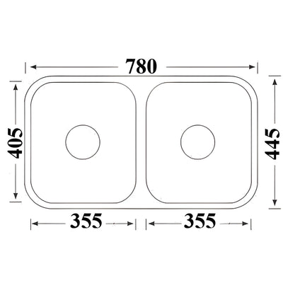IKON CORA DOUBLE BOWL UNDERMOUNT SINK STAINLESS STEEL 780MM