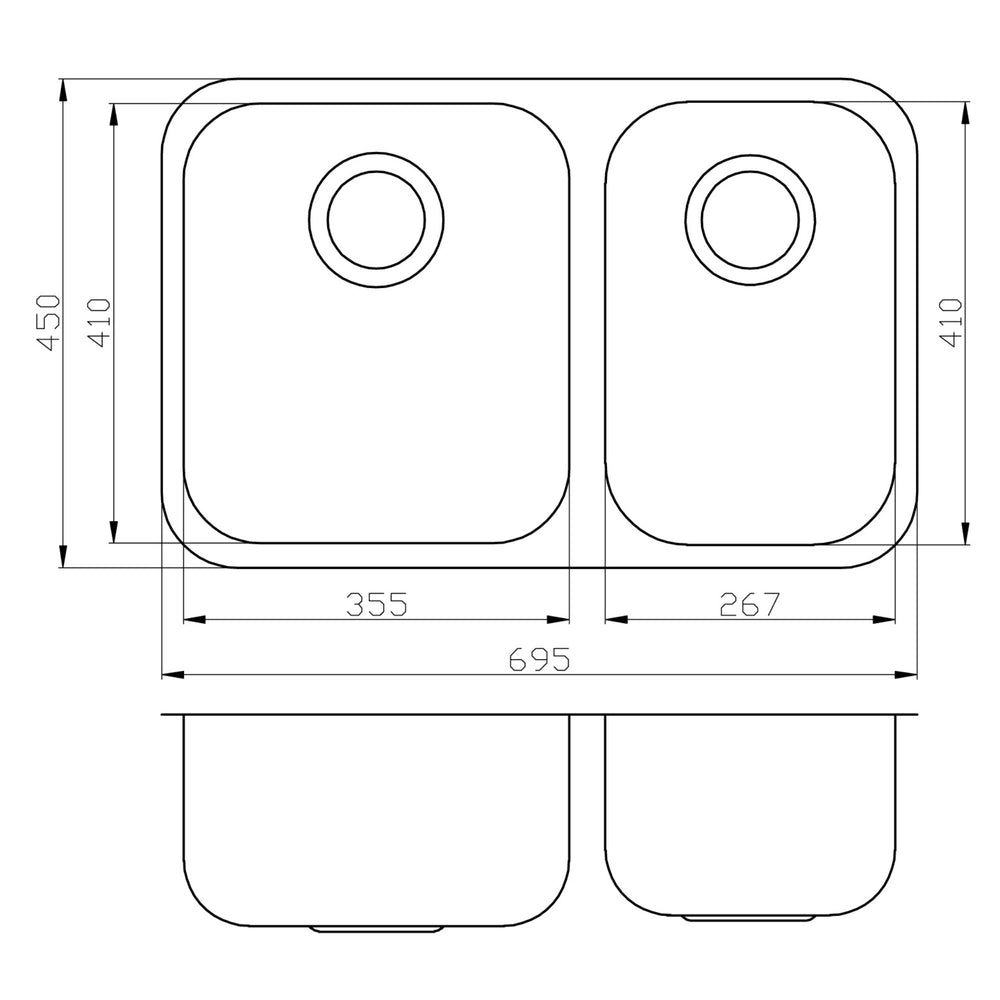 IKON CORA 1.5 BOWL UNDERMOUNT SINK STAINLESS STEEL 695MM