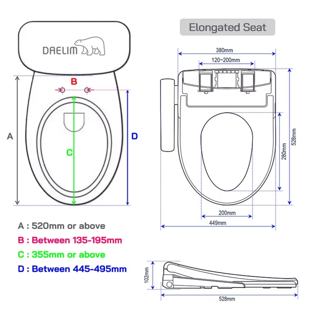 DAELIM ULTRA SLIM SMART BIDET SEAT WITH SIDE CONTROL ELONGATED GLOSS WHITE