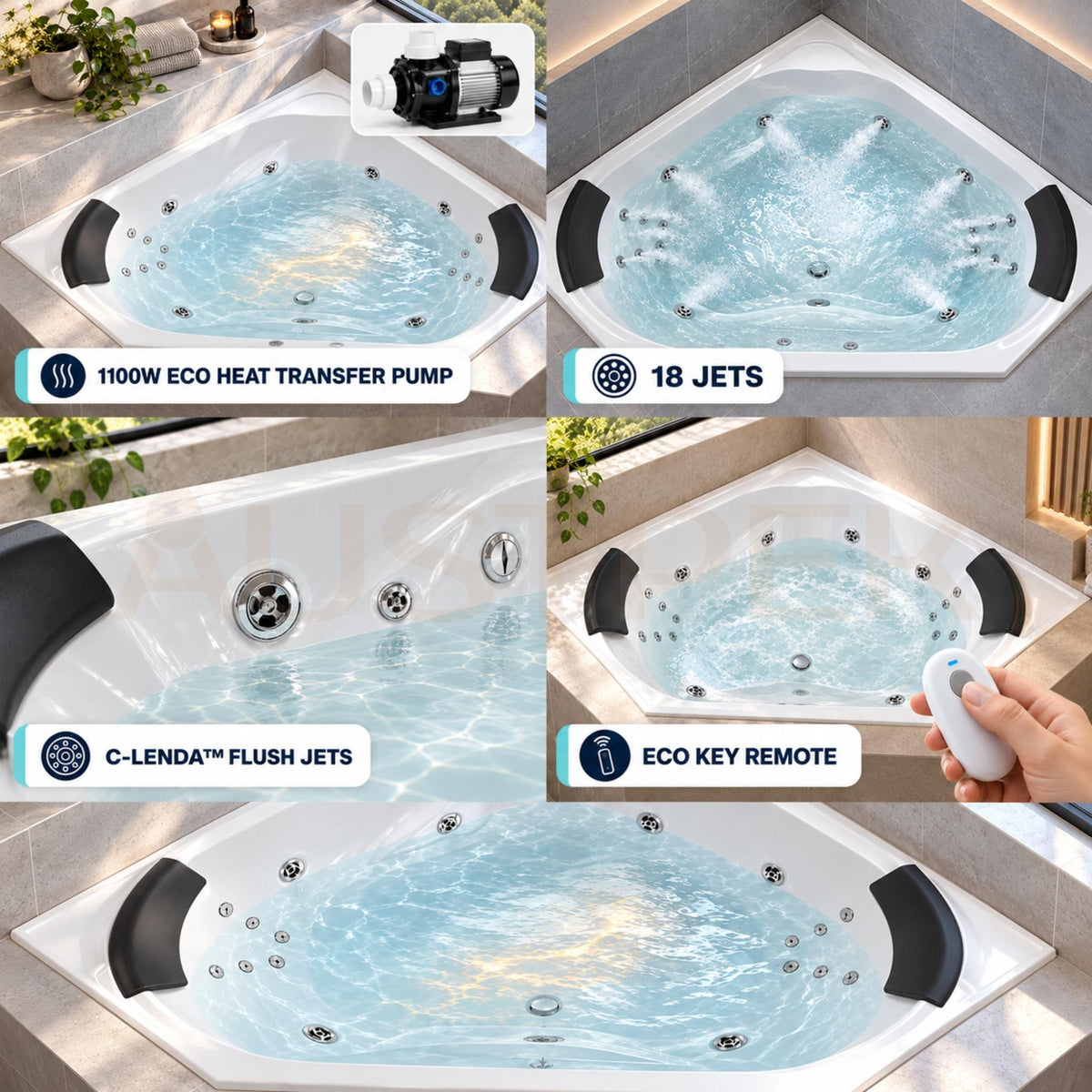 DECINA ANGELIQUE CORNER DOLCE VITA SPA BATH GLOSS WHITE (AVAILABLE IN 1295MM AND 1465MM) WITH 18-JETS