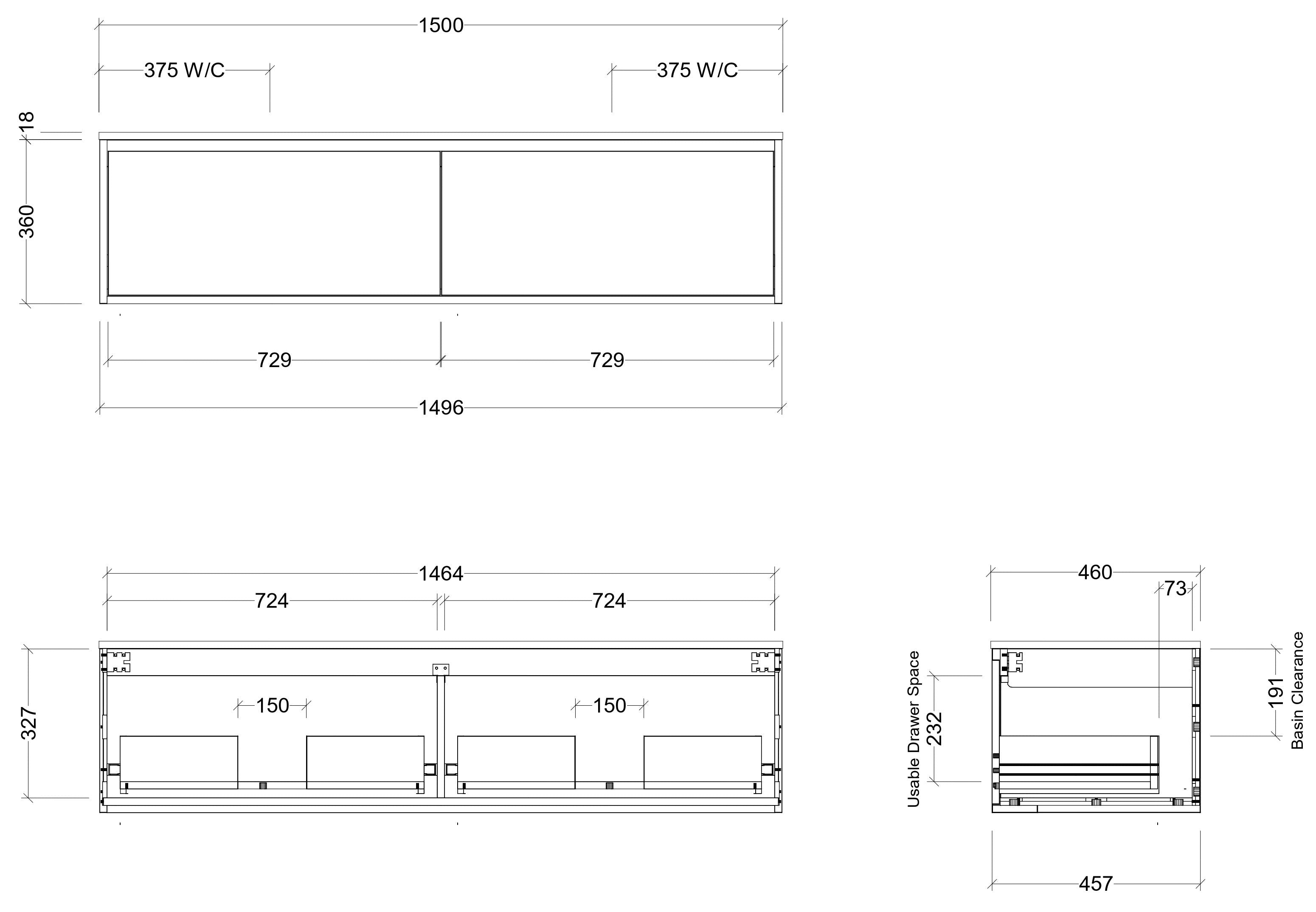 TIMBERLINE DELAWARE CUSTOM WALL HUNG VANITY (ALL SIZING)