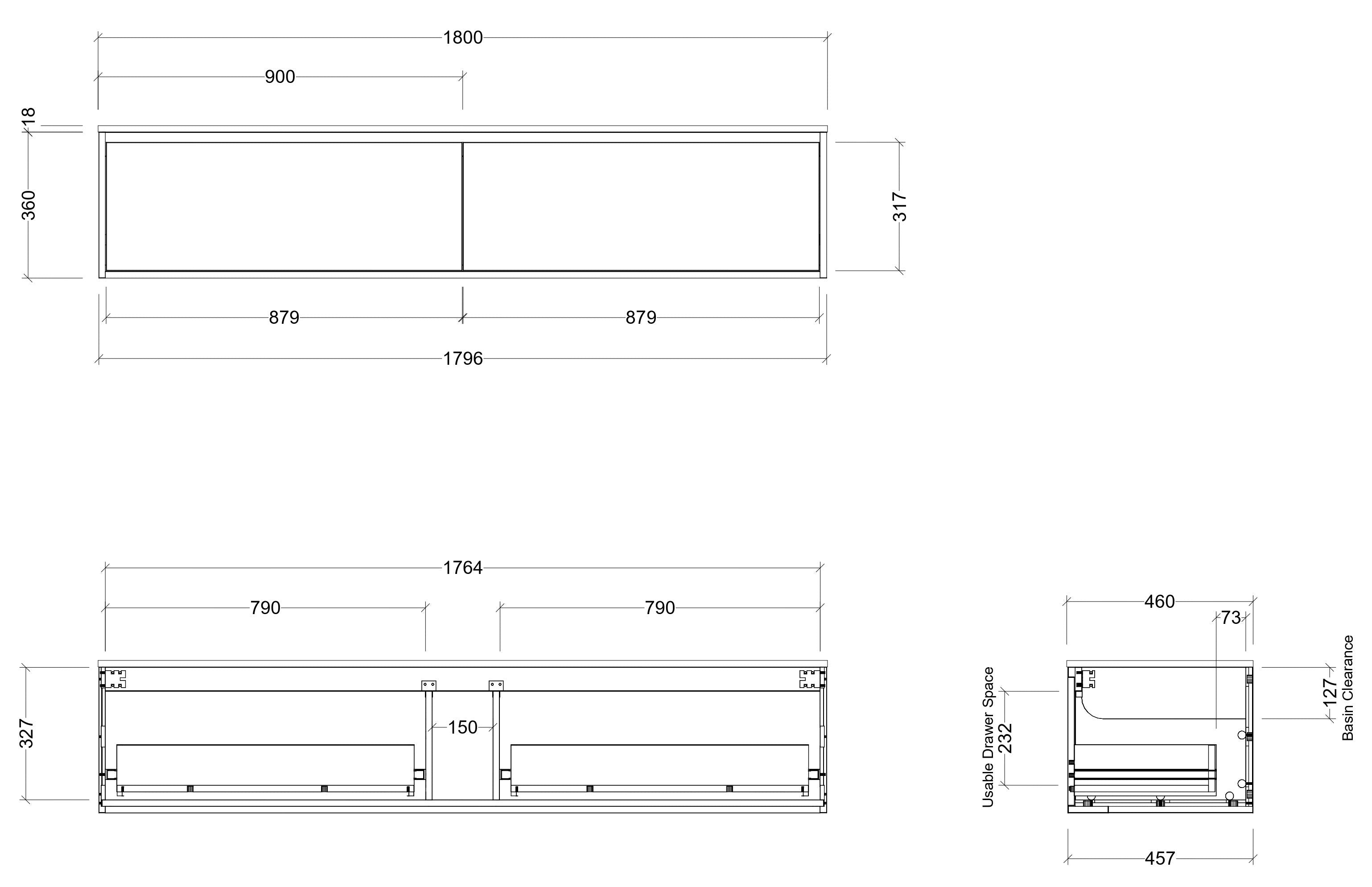 TIMBERLINE DELAWARE CUSTOM WALL HUNG VANITY (ALL SIZING)