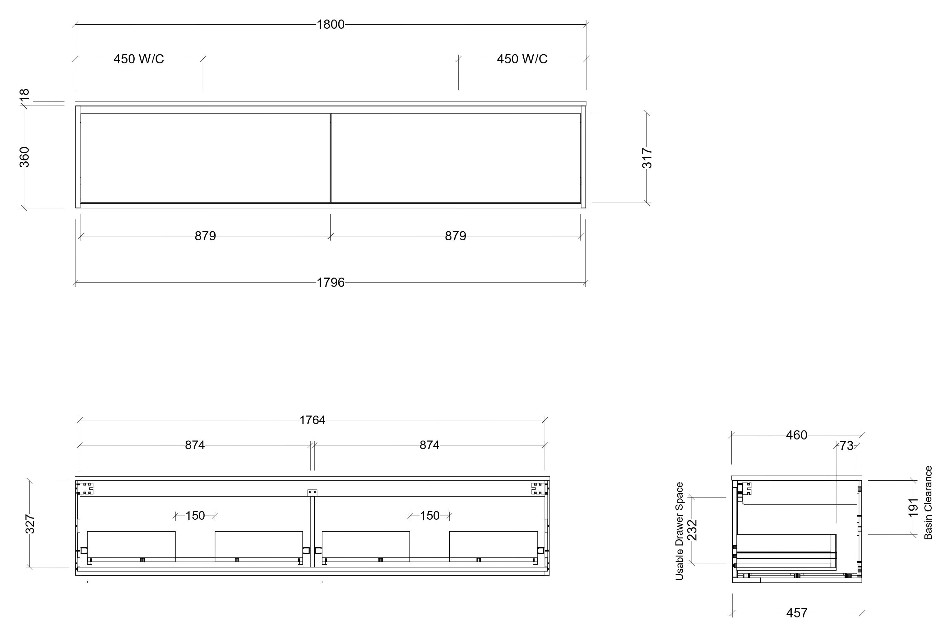 TIMBERLINE DELAWARE CUSTOM WALL HUNG VANITY (ALL SIZING)