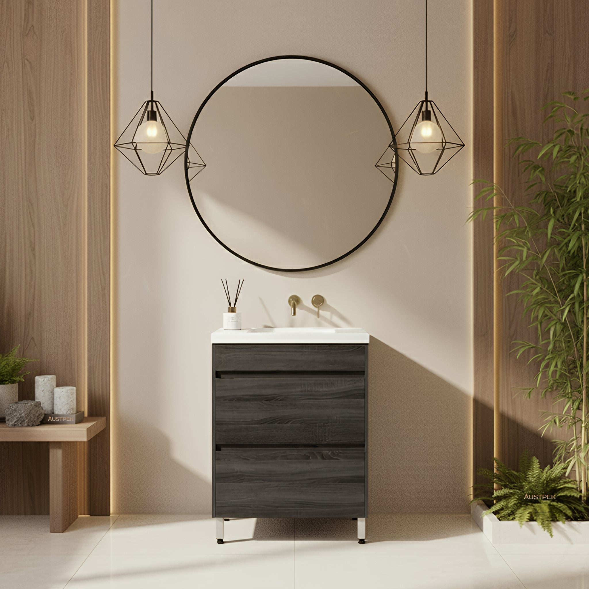 POSEIDON QUBIST DARK GREY 600MM FLOOR STANDING VANITY