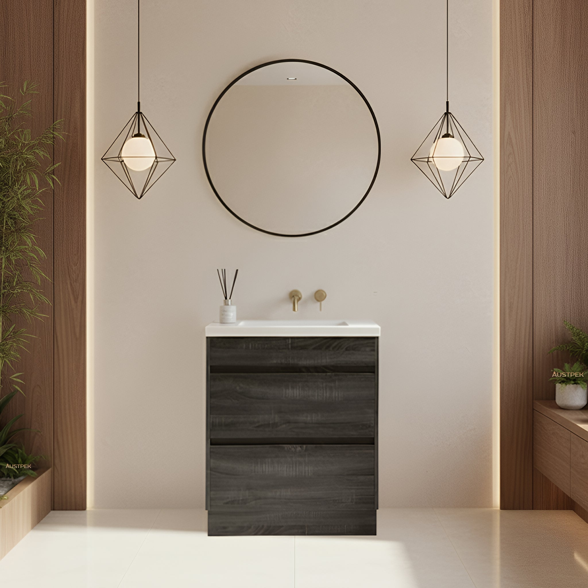 POSEIDON QUBIST DARK GREY 600MM FREE STANDING VANITY