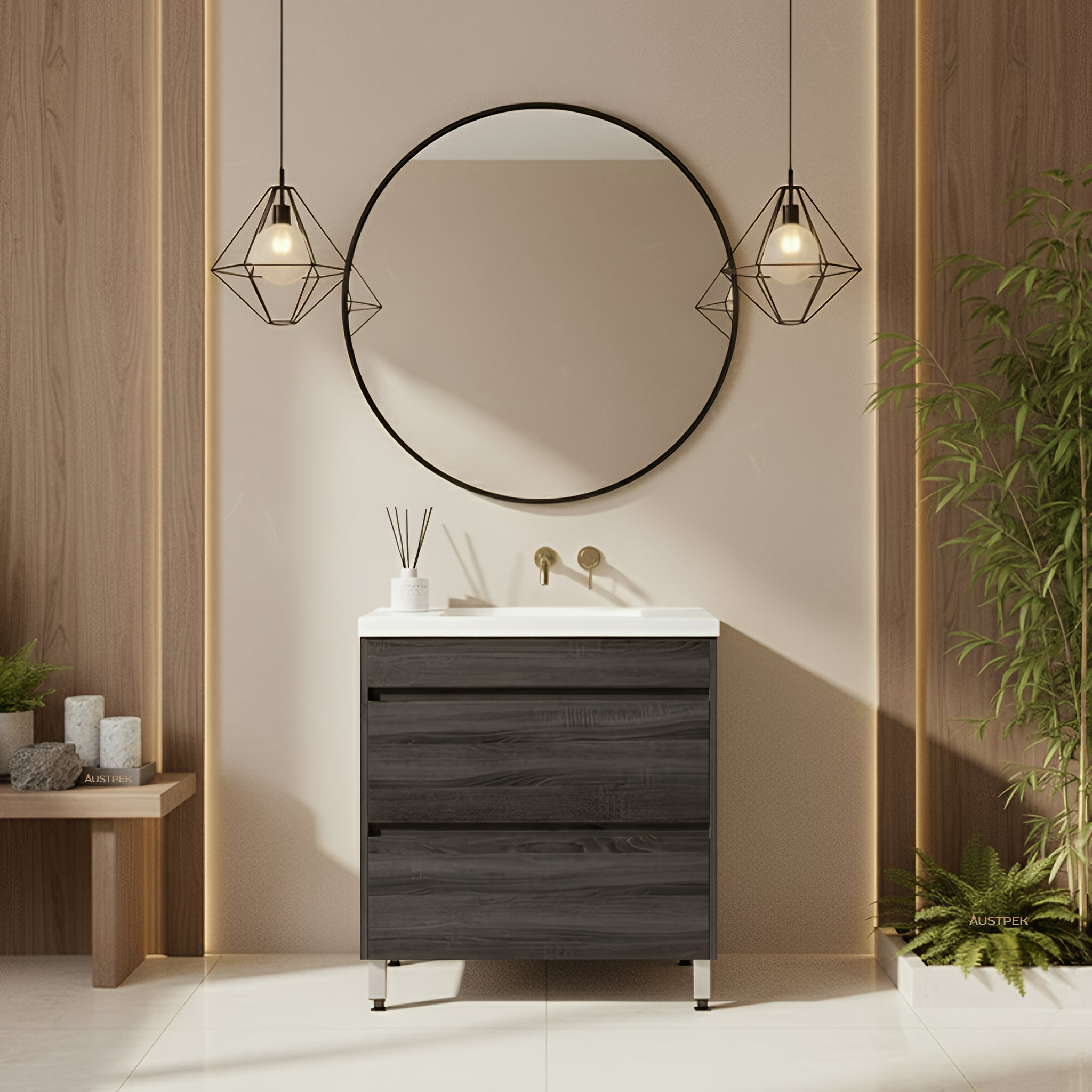 POSEIDON QUBIST DARK GREY 750MM FLOOR STANDING VANITY