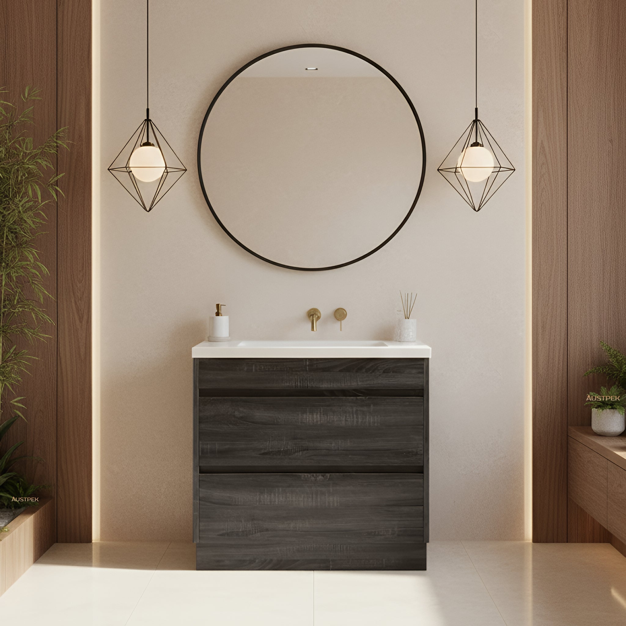 POSEIDON QUBIST DARK GREY 900MM FREE STANDING VANITY