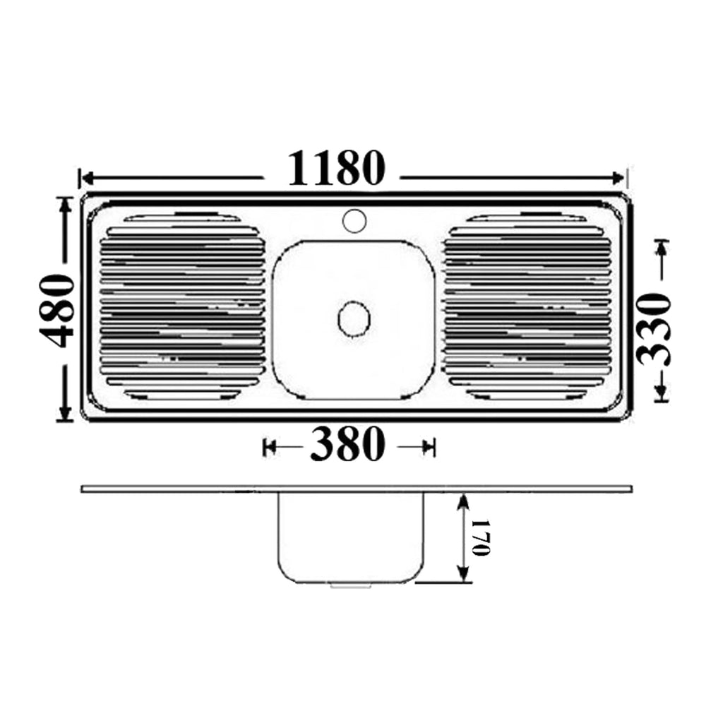 IKON SINGLE BOWL DOUBLE DRAINER SINK STAINLESS STEEL 1180MM