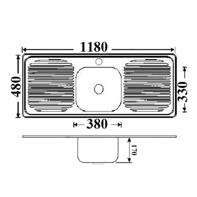 IKON SINGLE BOWL DOUBLE DRAINER SINK STAINLESS STEEL 1180MM