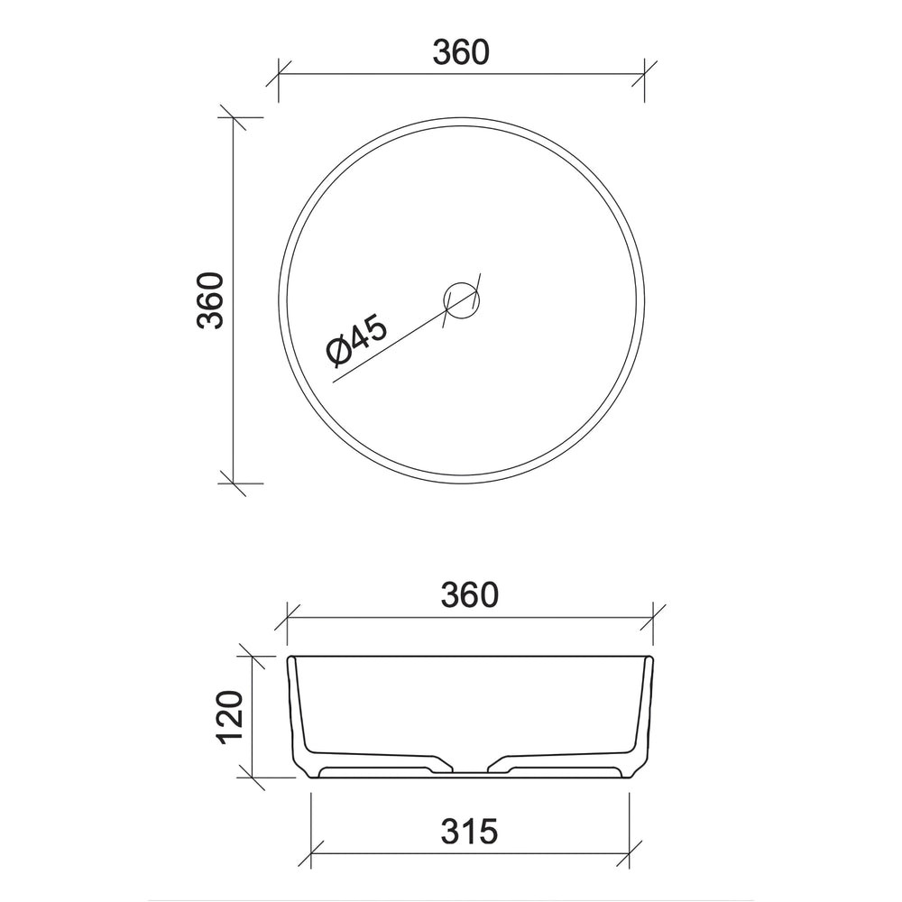 TIMBERLINE DIAMOND ABOVE COUNTER BASIN GLOSS WHITE 360MM