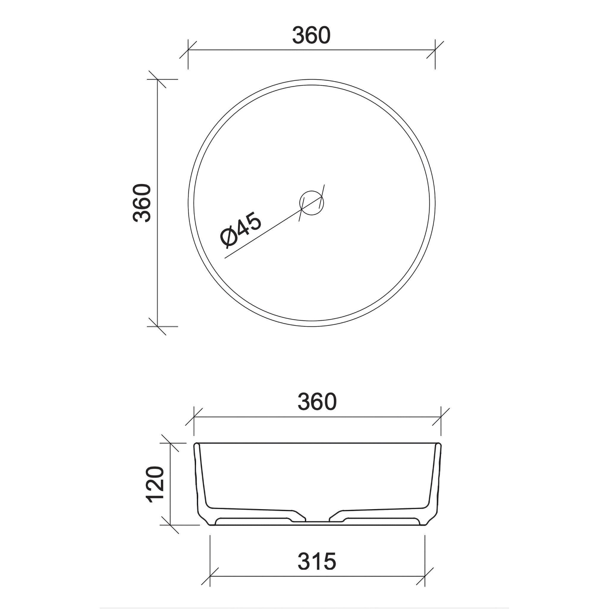 TIMBERLINE DIAMOND ABOVE COUNTER BASIN MATTE WHITE 360MM
