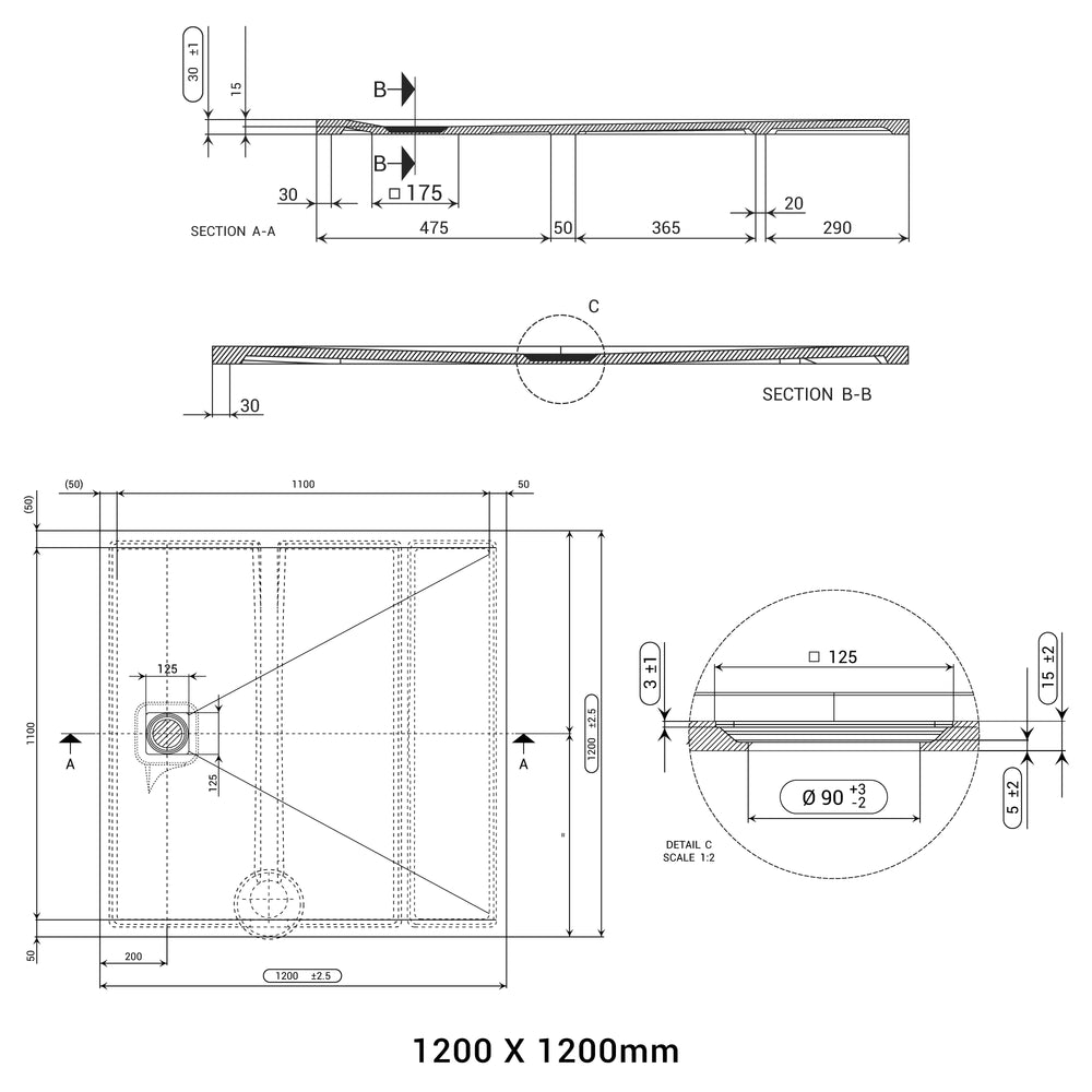 DOMUS LIVING PIETRA NERO SHOWER FLOOR (CUSTOM SIZING)