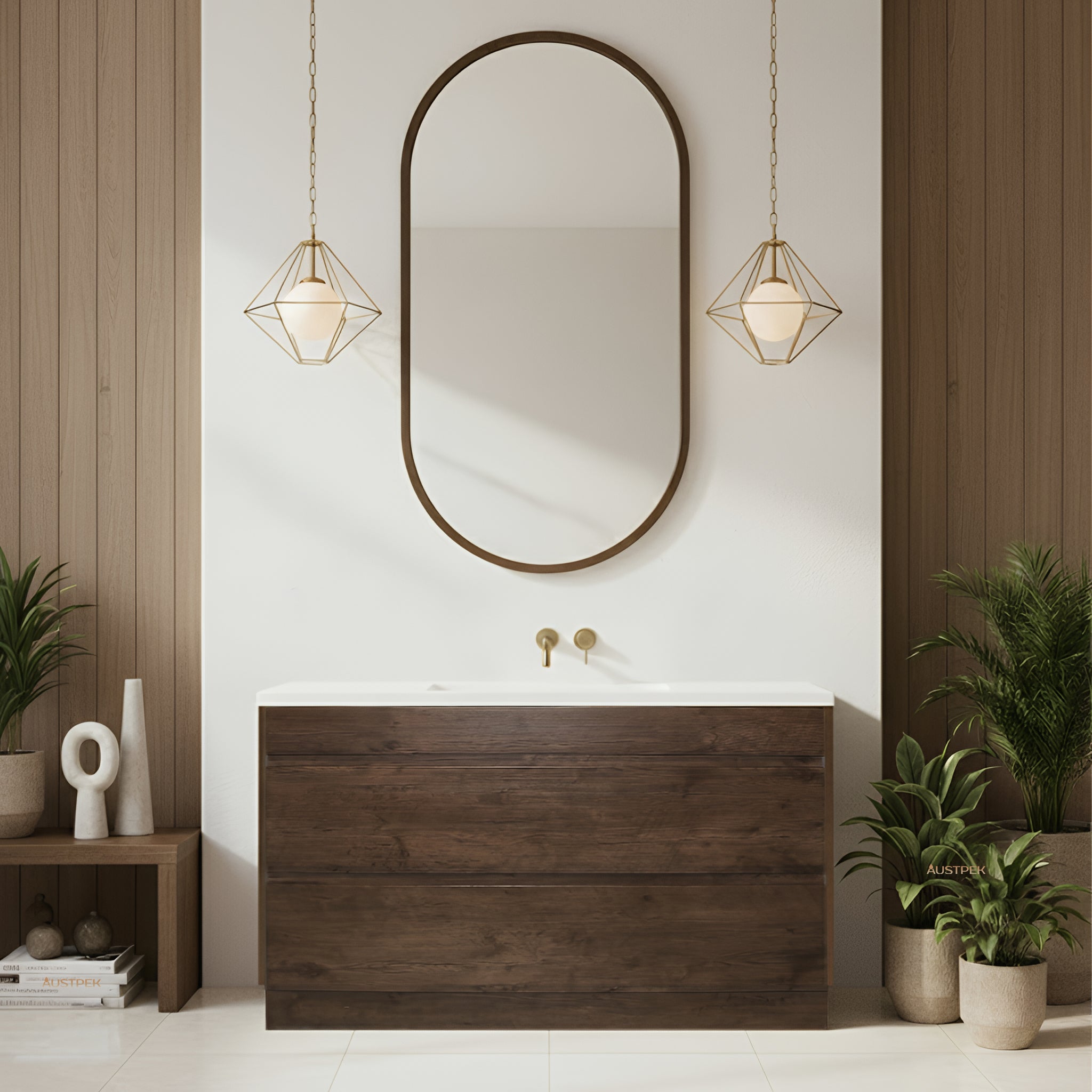 POSEIDON QUBIST DARK OAK 1200MM SINGLE BOWL FREE STANDING VANITY