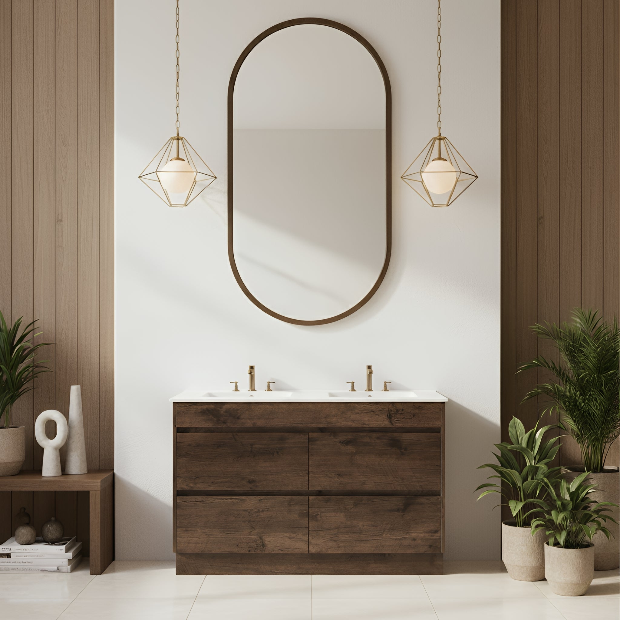 POSEIDON QUBIST DARK OAK 1200MM DOUBLE BOWL FREE STANDING VANITY