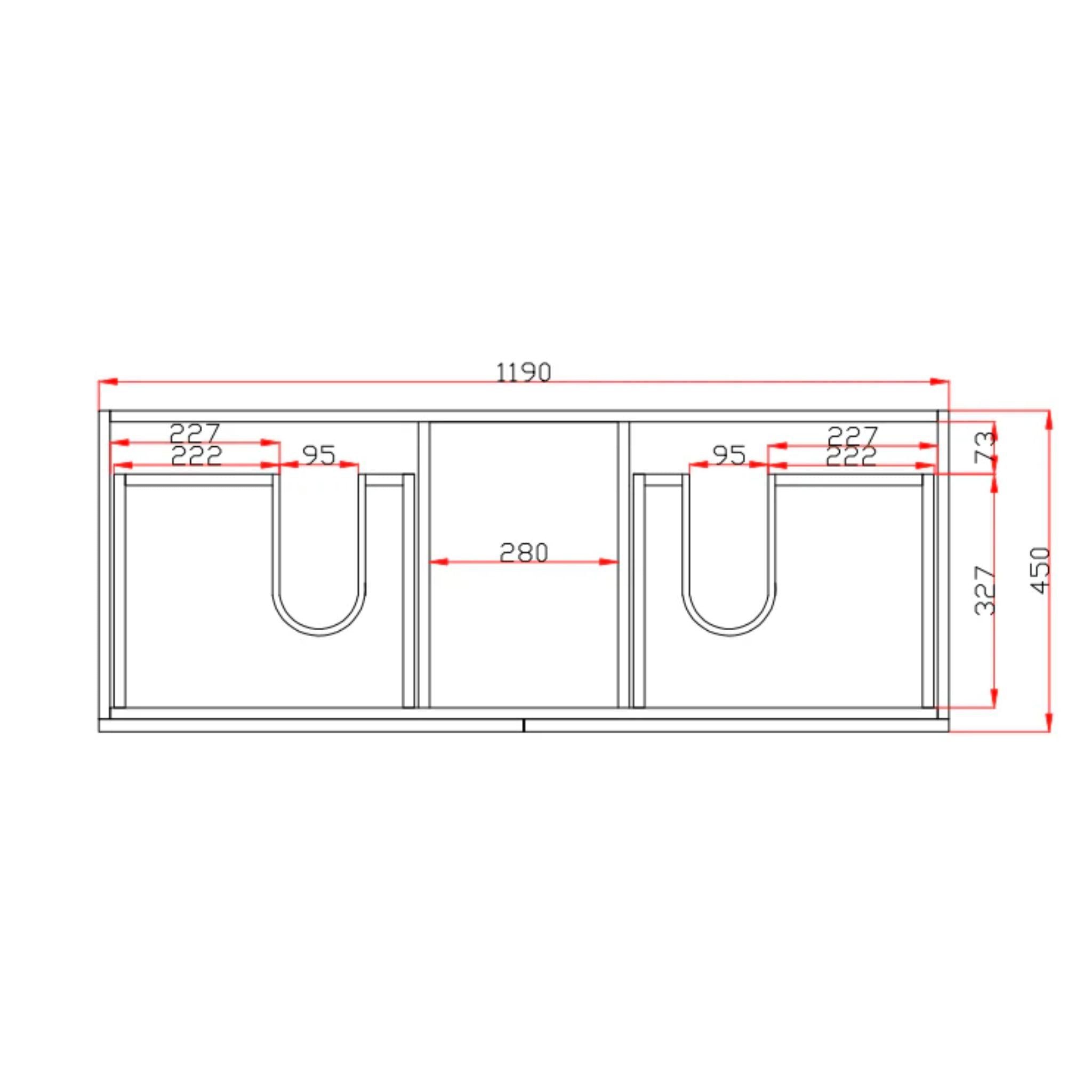 POSEIDON QUBIST DARK OAK 1200MM DOUBLE BOWL FREE STANDING VANITY