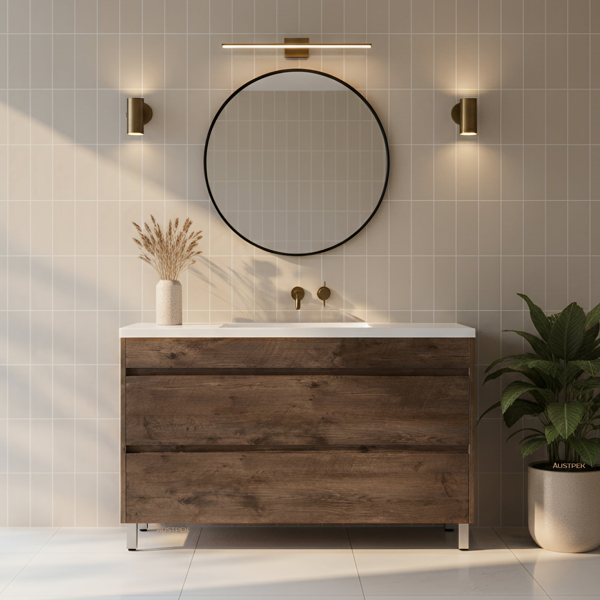 POSEIDON QUBIST DARK OAK 1200MM SINGLE BOWL FLOOR STANDING VANITY