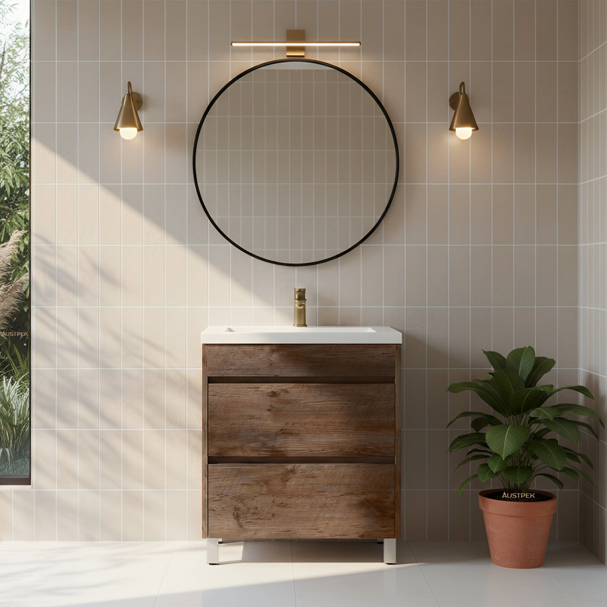 POSEIDON QUBIST DARK OAK 600MM FLOOR STANDING VANITY