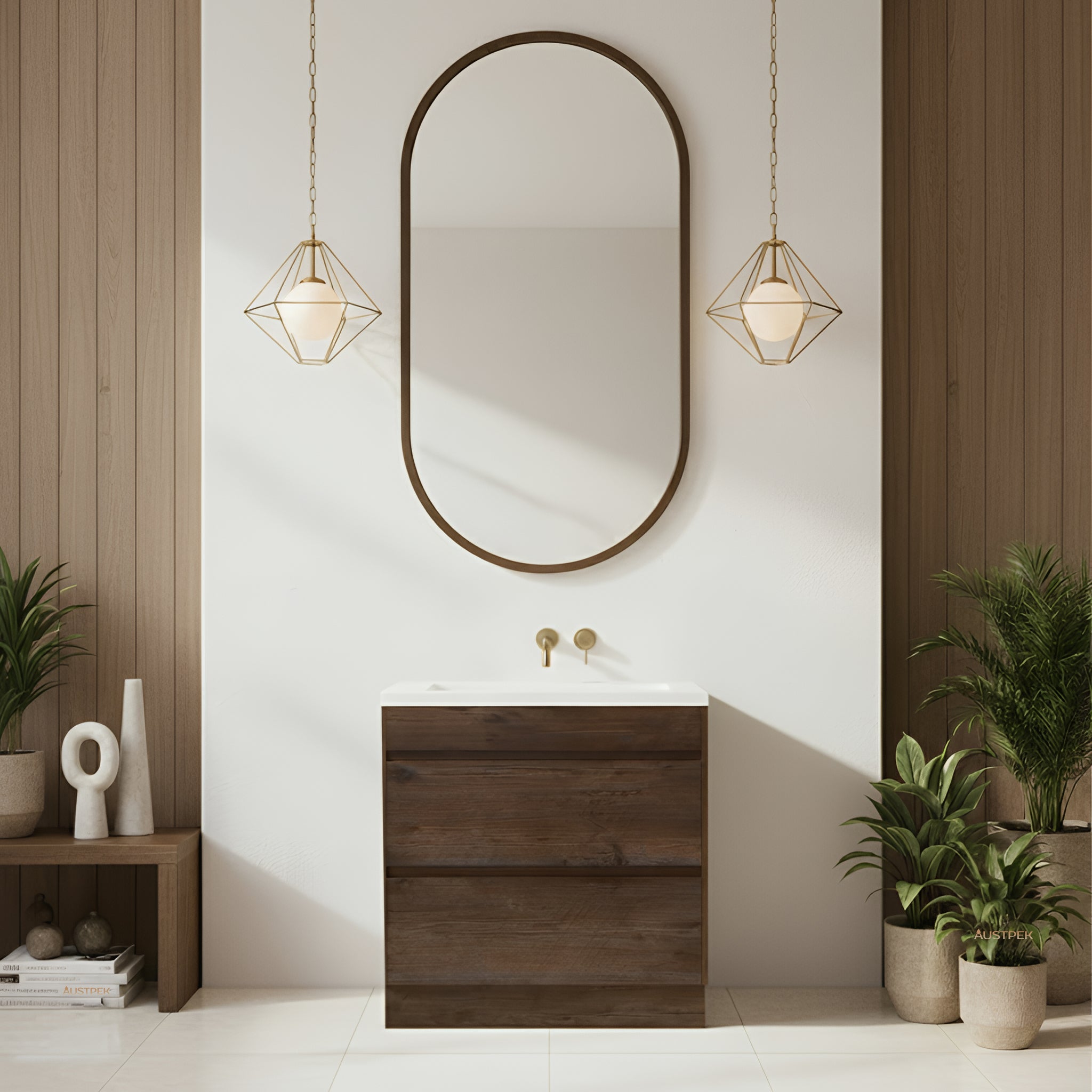 POSEIDON QUBIST DARK OAK 600MM FREE STANDING VANITY