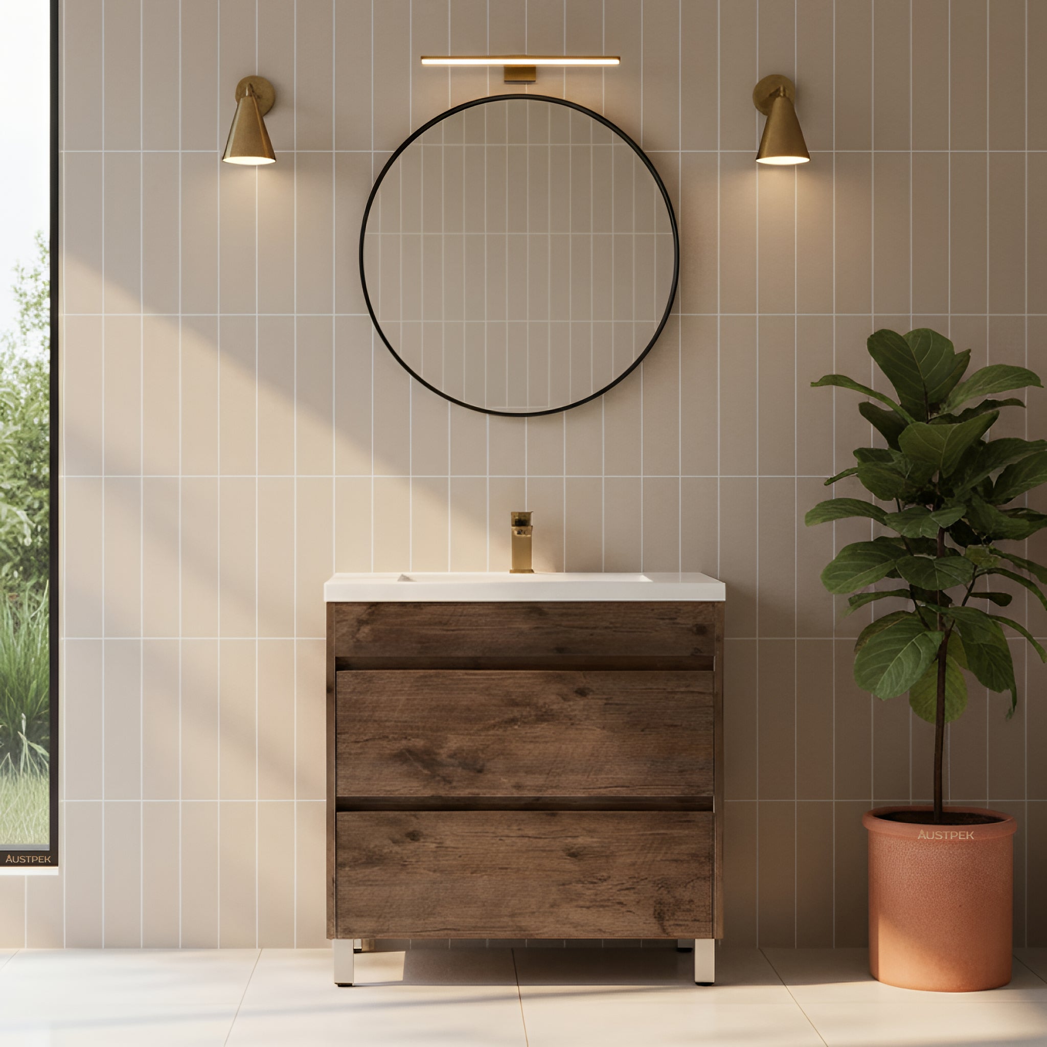 POSEIDON QUBIST DARK OAK 750MM FLOOR STANDING VANITY