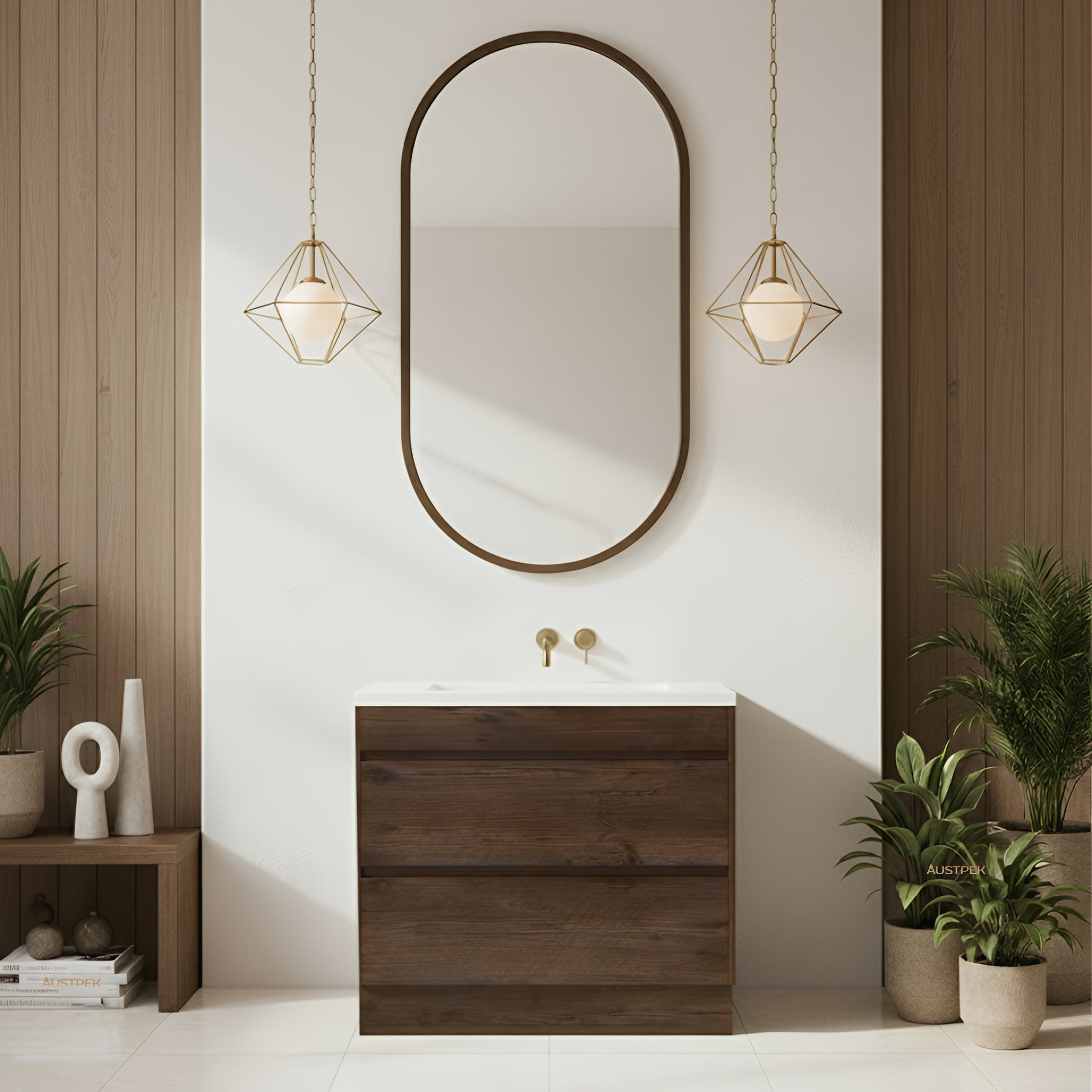 POSEIDON QUBIST DARK OAK 750MM FREE STANDING VANITY