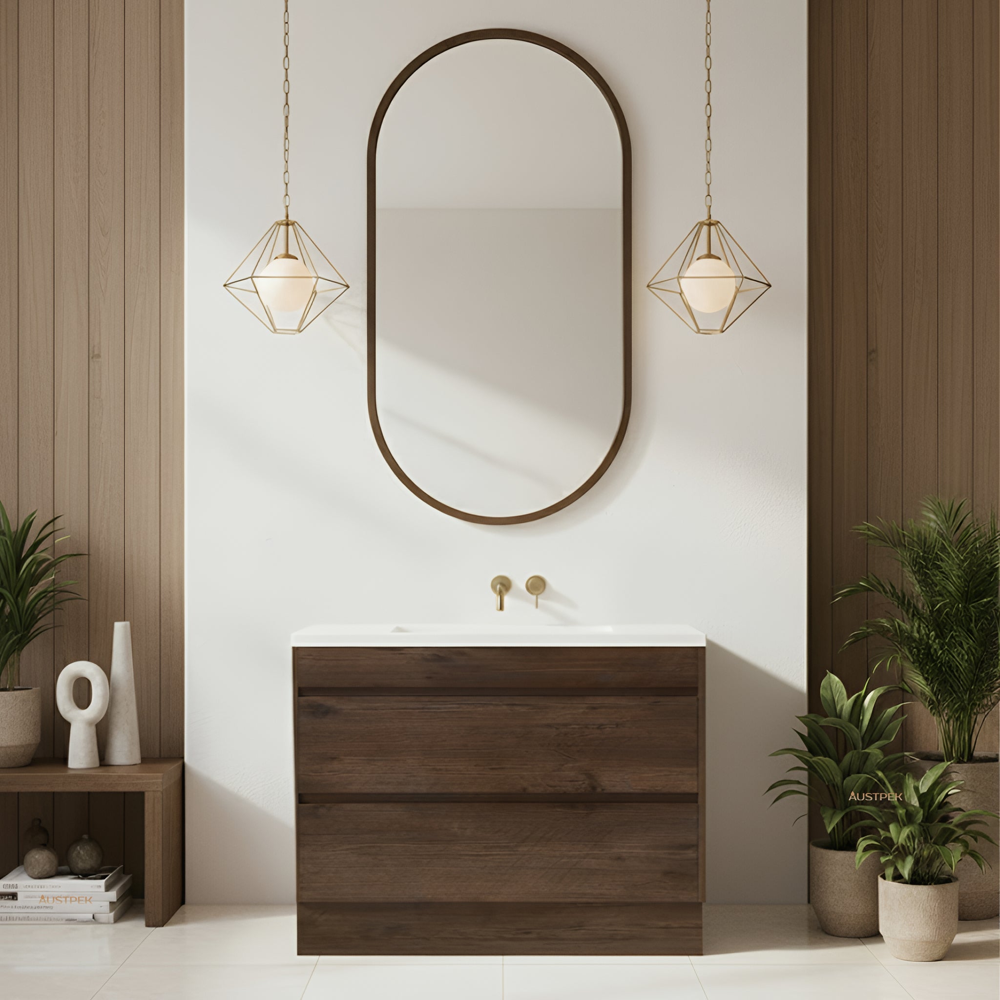 POSEIDON QUBIST DARK OAK 900MM FREE STANDING VANITY