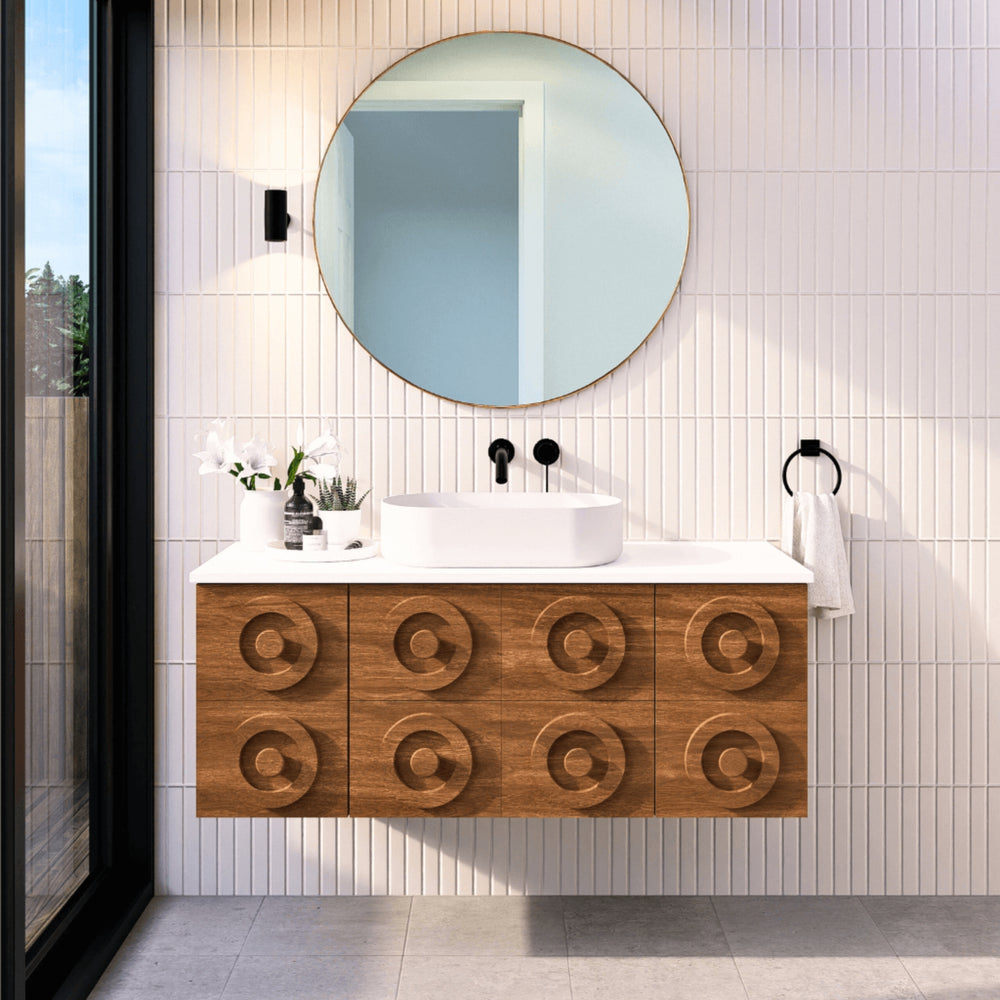 JOINERY BY BEARS DONOVAN BROWN OAK 1200MM SINGLE BOWL WALL HUNG VANITY PACKAGE