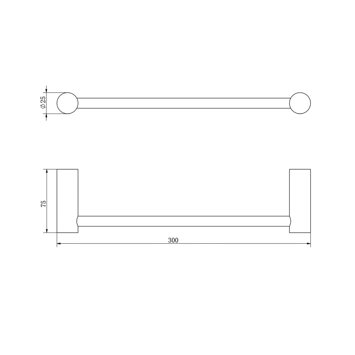 Linsol Dotti Hand Towel Rail 300mm - Line Drawing