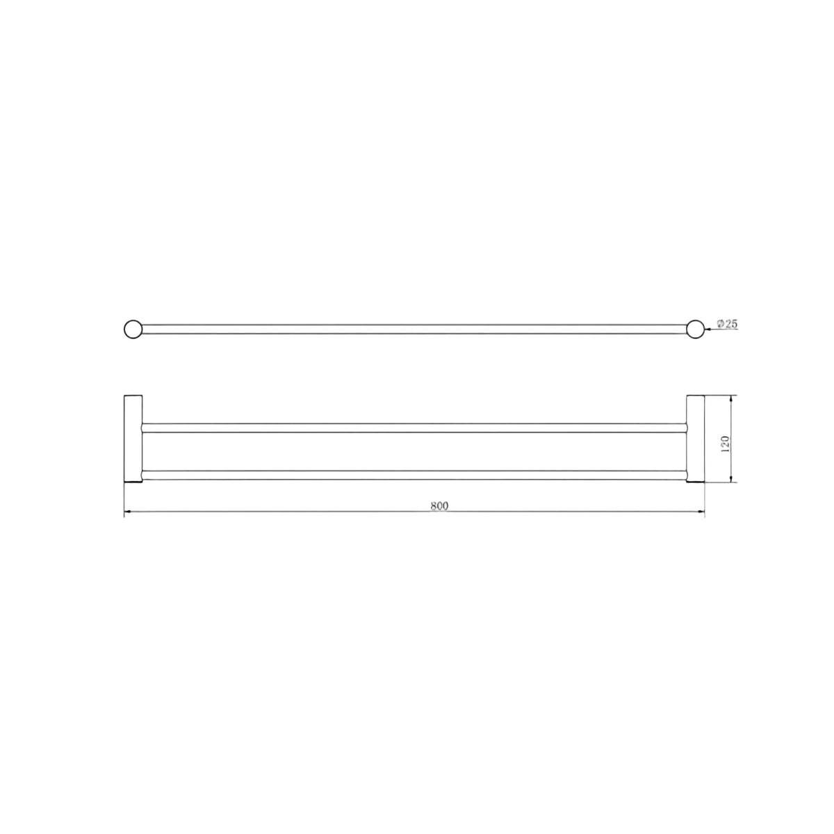 Linsol Dotti Double Towel Rail 800mm line drawing