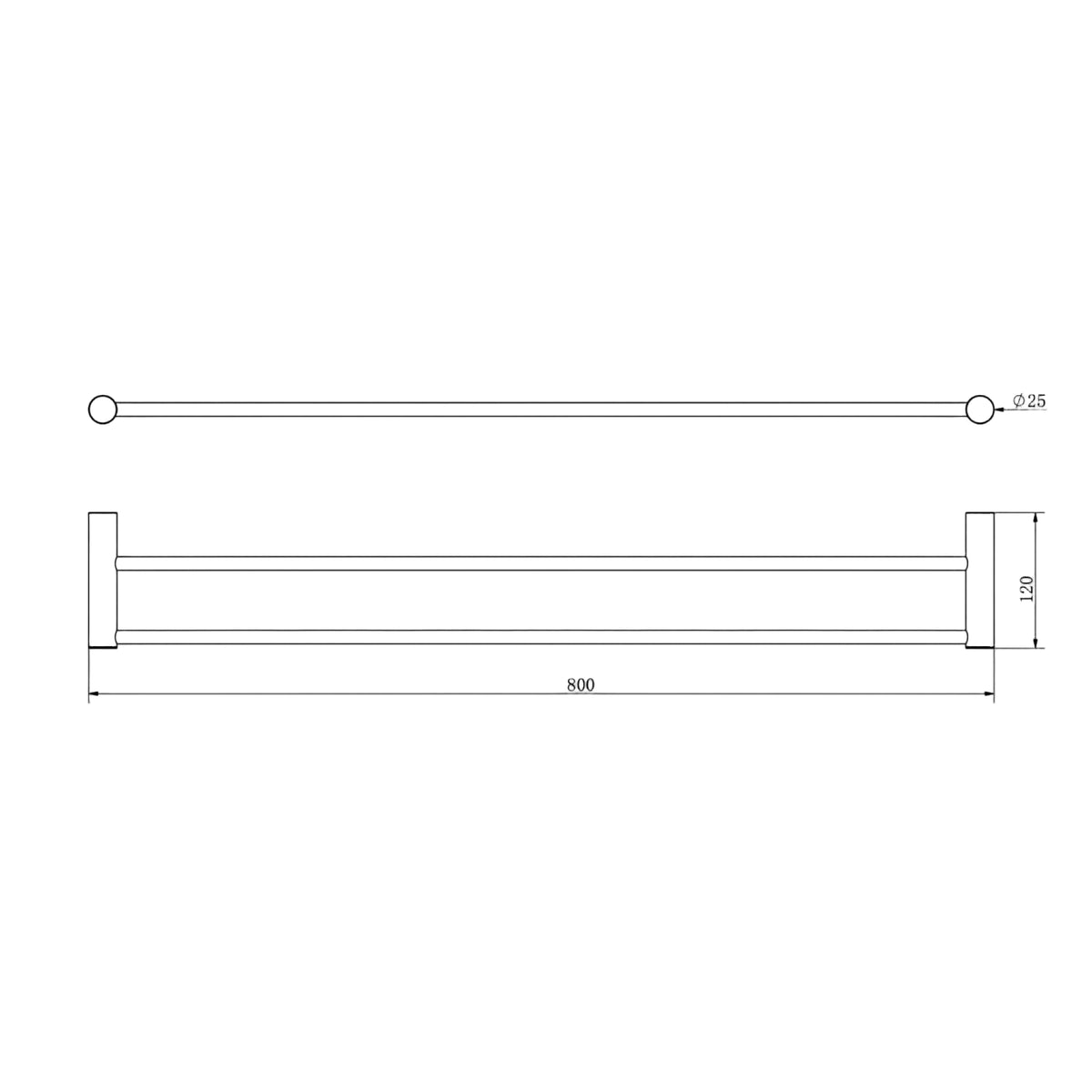 Linsol Dotti Double Towel Rail 800mm line drawing