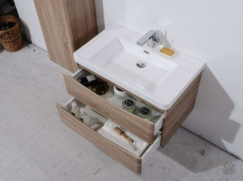 BEL BAGNO ANCONA WHITE OAK 900MM SINGLE BOWL WALL HUNG VANITY AND BASIN