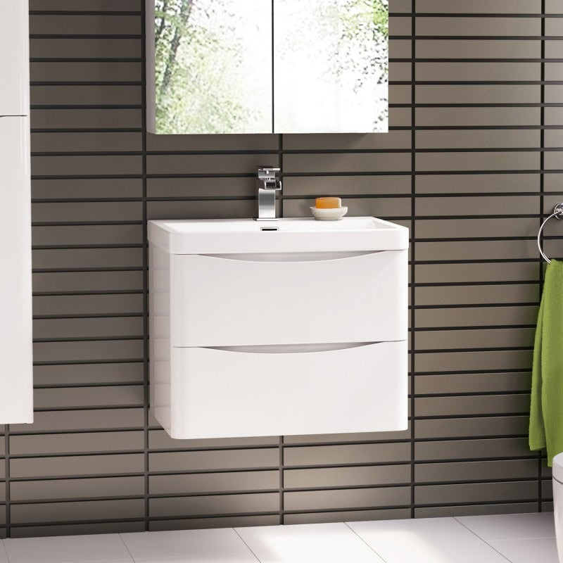 BEL BAGNO ANCONA GLOSS WHITE 600MM SINGLE BOWL WALL HUNG VANITY AND BASIN