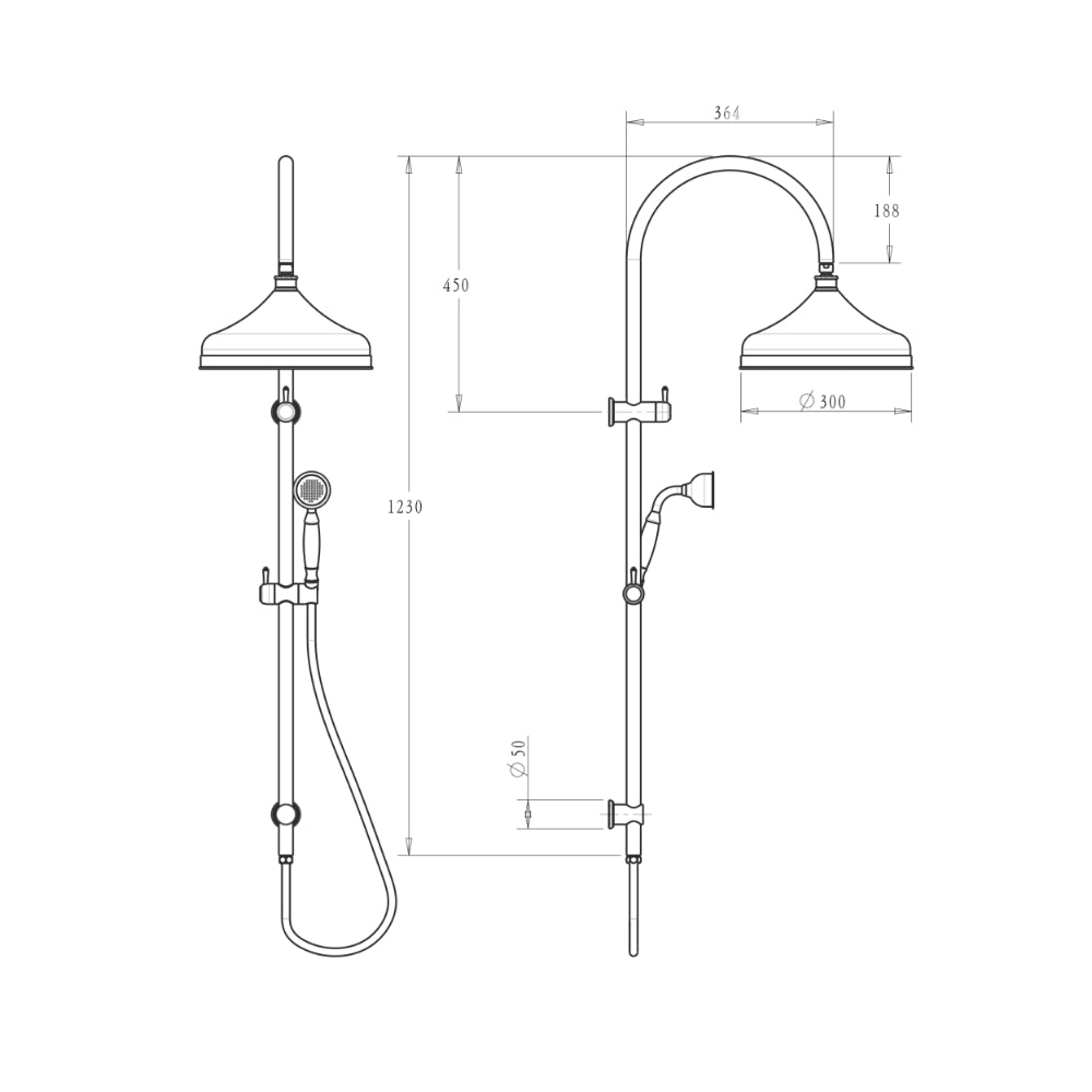 BELLA VISTA MICA HERITAGE DUAL SHOWER RAIL 1230MM BLACK