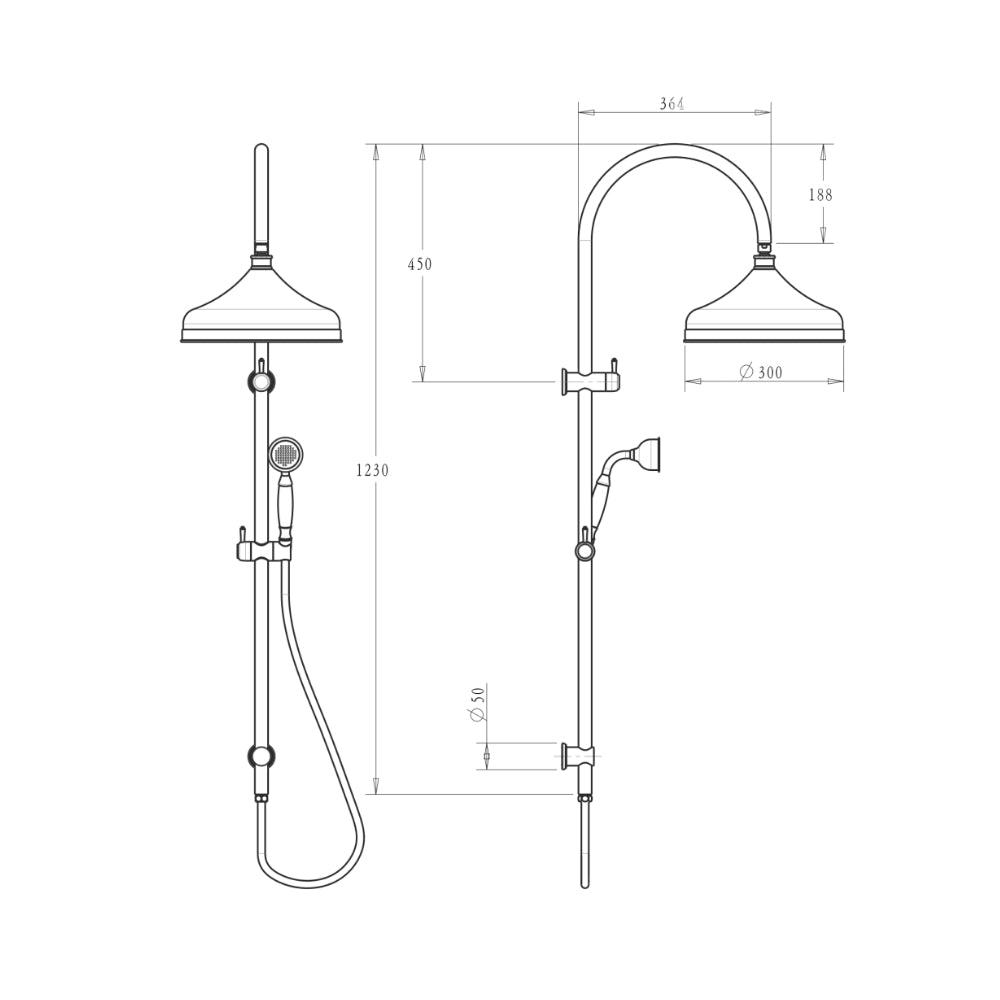 BELLA VISTA MICA HERITAGE DUAL SHOWER RAIL 1230MM BRUSHED NICKEL