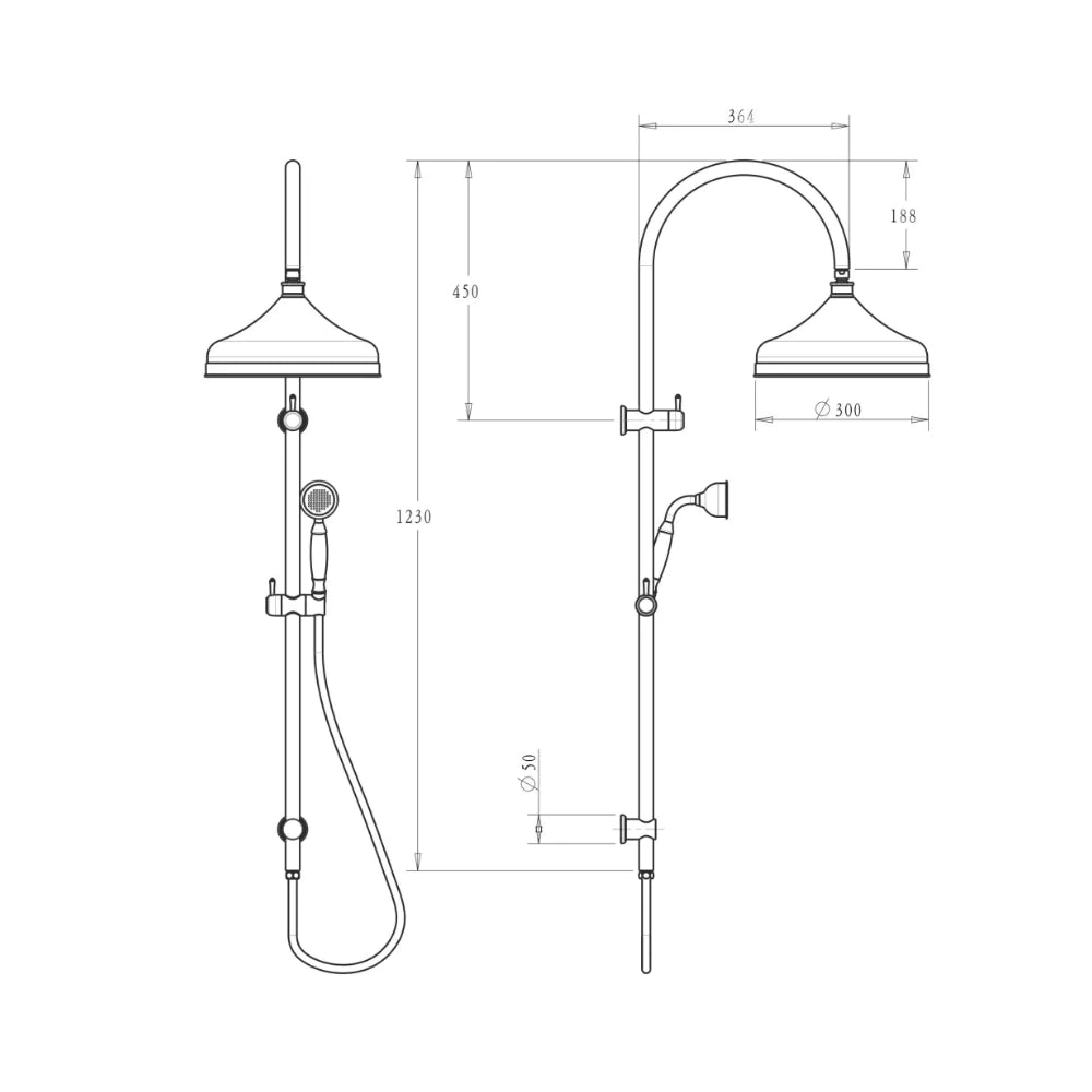 BELLA VISTA MICA HERITAGE DUAL SHOWER RAIL 1230MM CHROME